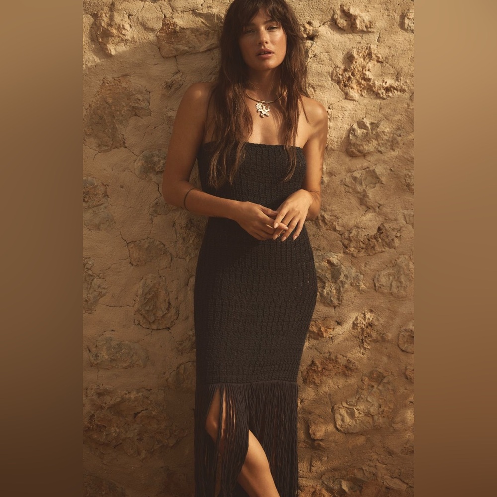 ✨ Anthropologie Strapless Crochet Fringe-Trim Dress Sz XL